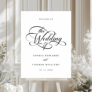 Póster Delicada seña de bienvenida de Boda de script eleg