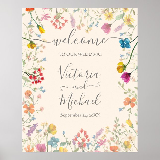 Póster Delicado Boda floral de flores silvestres signo de (Frente)