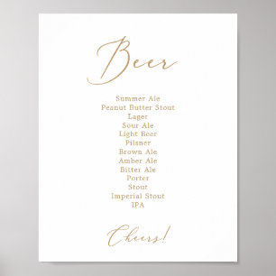 Póster Delicado cartel de menú de cerveza de boda con cal