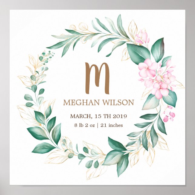 Póster delicado eucalipto verde bebé Poster de nacimiento (Frente)