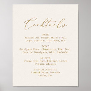 Póster Delicado menú de cócteles de crema Gold Calligraph