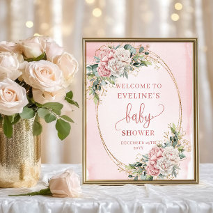 Póster Delicado recibimiento Dusty Pink Floral Baby Showe