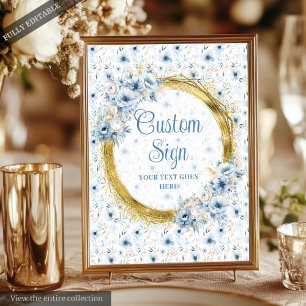 Póster Delicado Rótulo Boho Dusty Blue Gold 8x10 Boda