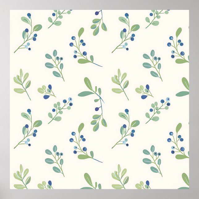 Póster Delicate Blueberry Eucalyptus Pattern (Frente)