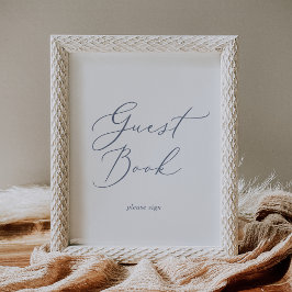 Póster Delicate Dusty Blue Calligraphy Guest Book Rótulo