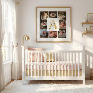 Póster Delicate Floral Initial A 8-Photos Collage Newborn