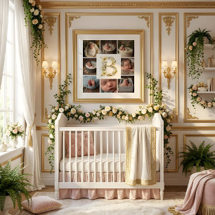 Póster Delicate Floral Initial B 8-Photos Collage Newborn