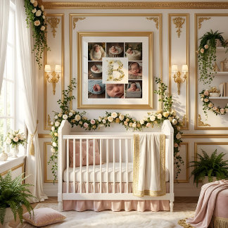 Póster Delicate Floral Initial B 8-Photos Collage Newborn