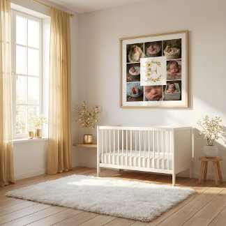 Póster Delicate Floral Initial E 8-Photos Collage Newborn