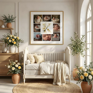 Póster Delicate Floral Initial K 8-Photos Collage Newborn