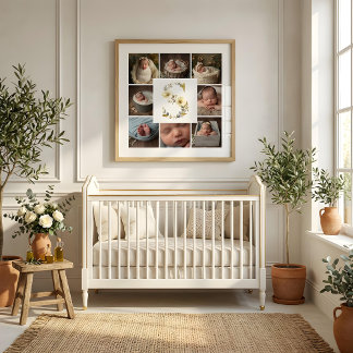 Póster Delicate Floral Initial S 8-Photos Collage Newborn