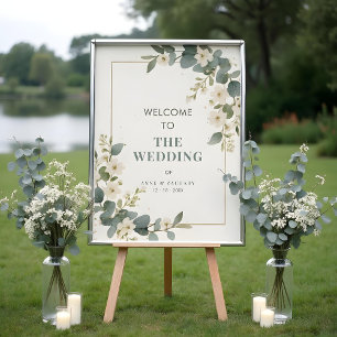 Póster Delicate Flowers & Eucalyptus Wedding Welcome
