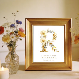 Póster Delicate Romantic Floral R Letter Gold Glitter
