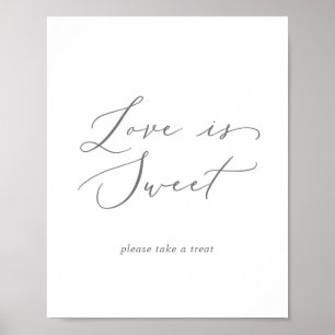 Póster Delicate Silver Love Is Sweet Wedding Sign