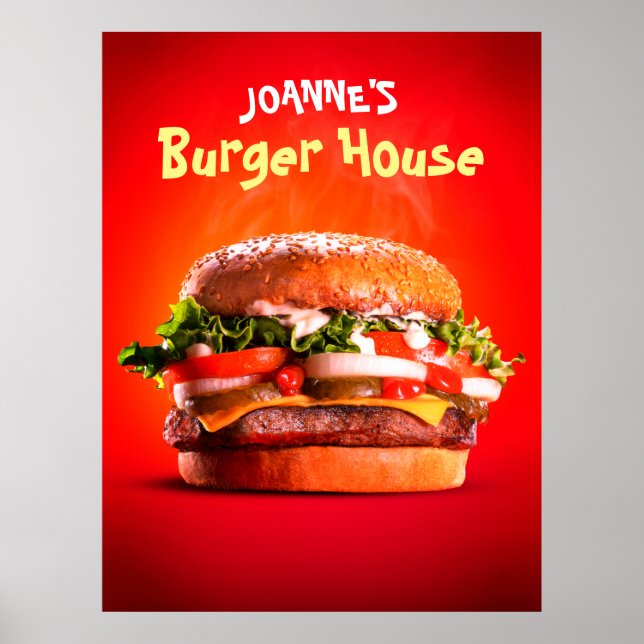 Póster Deliciosa casa de hamburguesa de queso de carne (Frente)