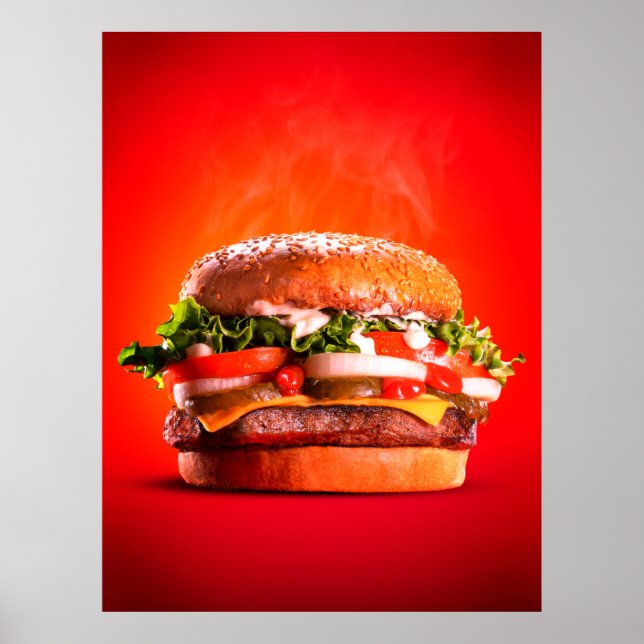 Póster Deliciosa hamburguesa de queso de carne (Frente)