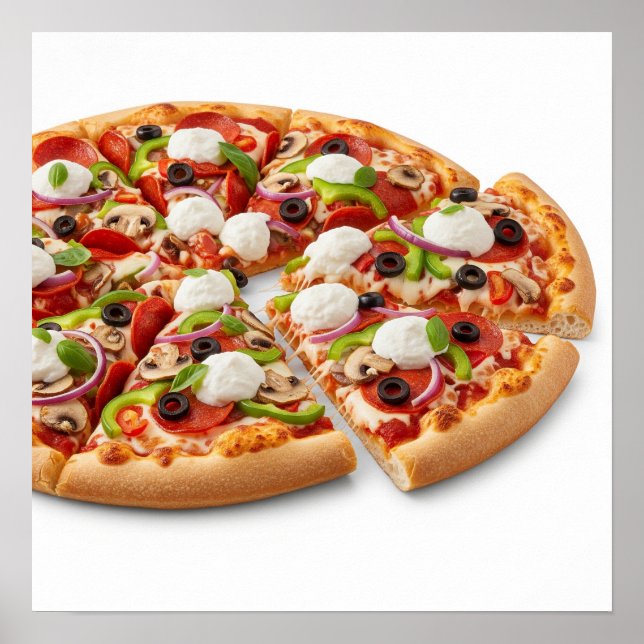 Póster Deliciosa pizza con ingredientes (Frente)