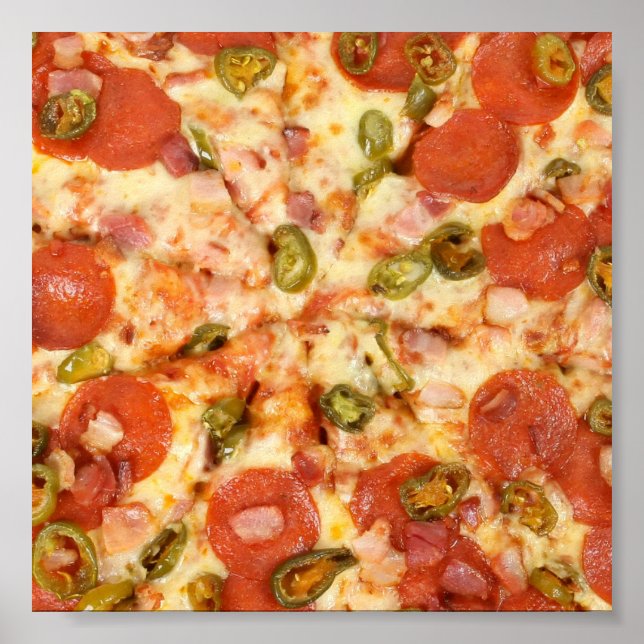 Póster deliciosa pizza entera pepperoni jalapeno foto (Frente)