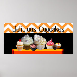 PÓSTER DELICIOSA TIENDA DE DESIERTO DE CUPCAKE NARANJA DE