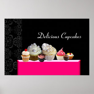 Póster DELICIOSAS CUPCAKES TIENDA DEL DESIERTO, Rosa Púrp