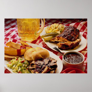 Póster Delicioso buey a la parrilla en un bollo de kaiser