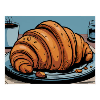 Póster Delicioso Croissant Desayuno Escamoso