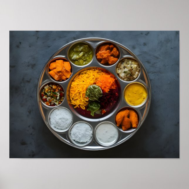 Póster Delicioso hindú vég Thali (Frente)