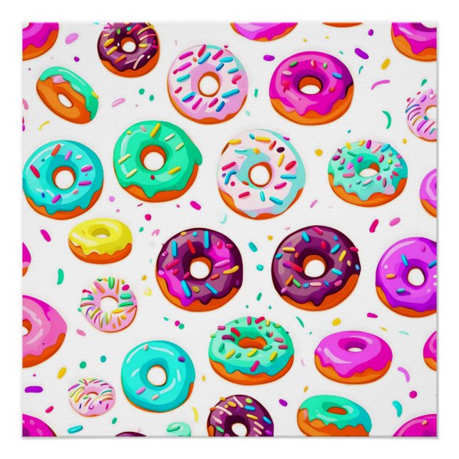 Póster Delicioso patrón de donas con crema (Anverso)