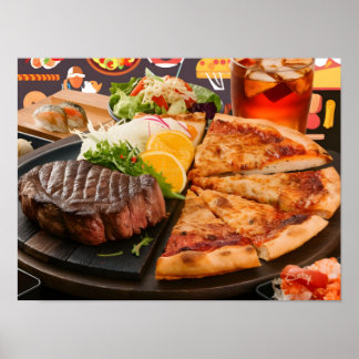 Póster Deliciosos alimentos y bebidas