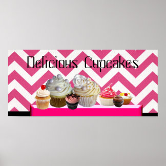 PÓSTER DELICIOSOS CUPCAKES TIENDA DE DESIERTO/ CHEVRON BL