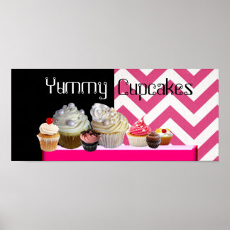 PÓSTER DELICIOSOS CUPCAKES TIENDA DE DESIERTO/ CHEVRON BL