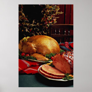 Póster Delicious Baked ham, roast turkey