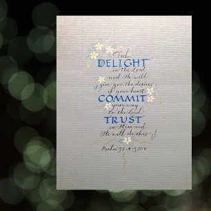 PÓSTER DELIGHT, COMMIT, TRUST, PSALM 37 CALLIGRAPHY BLUES