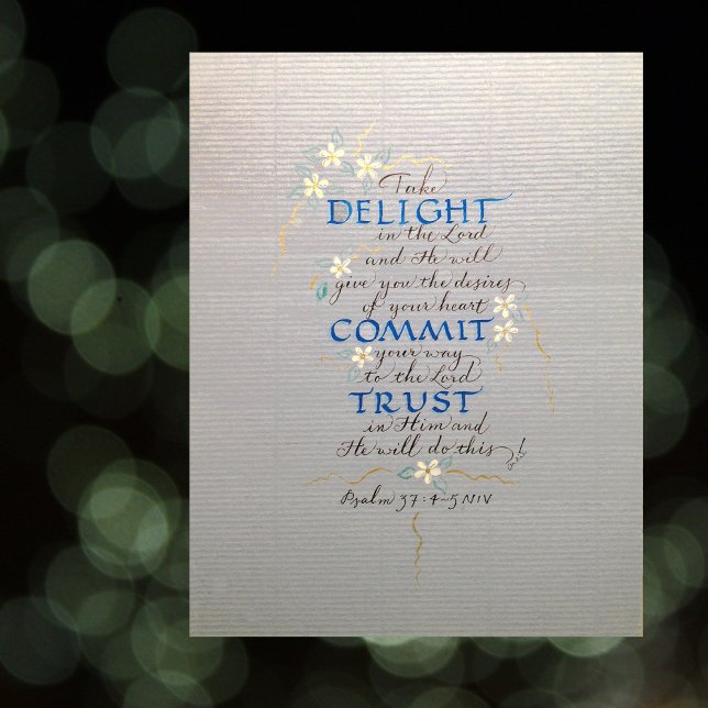 PÓSTER DELIGHT, COMMIT, TRUST, PSALM 37 CALLIGRAPHY BLUES (Subido por el creador)