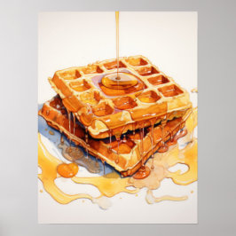 Póster Delight dorado: Waffles de jarabe de goteo