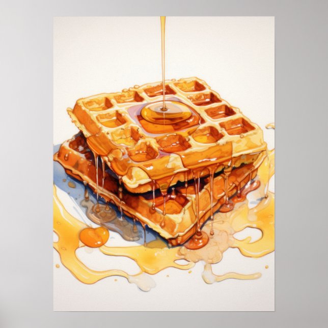 Póster Delight dorado: Waffles de jarabe de goteo (Frente)