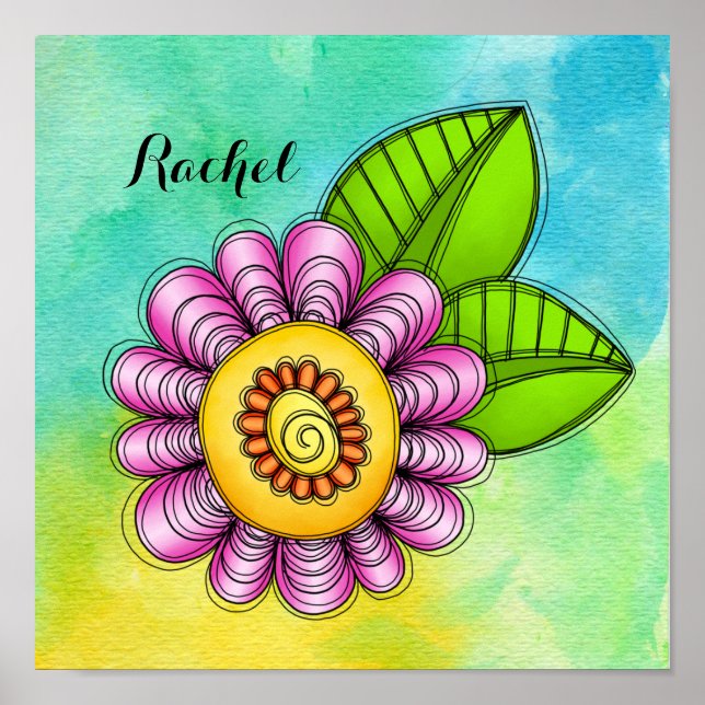 Póster Delight Watercolor Doodle Flower Poster (Frente)