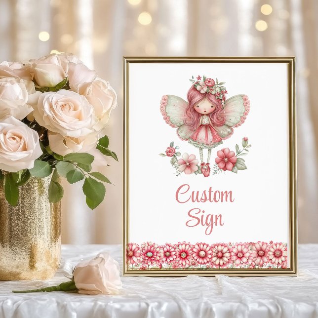 Póster Delightful Fairy Girl Blush Floral Birthday Custom (Delightful Fairy Girl Blush Floral Birthday Custom Sign

)