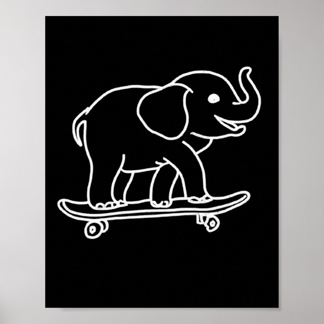Póster Delineante de línea de dibujo de patineta de elefa (Frente)