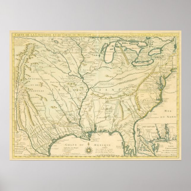 Póster Delisle. Carte de la Louisiane.... Paris, 1718 (Frente)