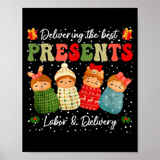 Póster Delivering The Baby Labor Delivery Nurse Christmas (Frente)