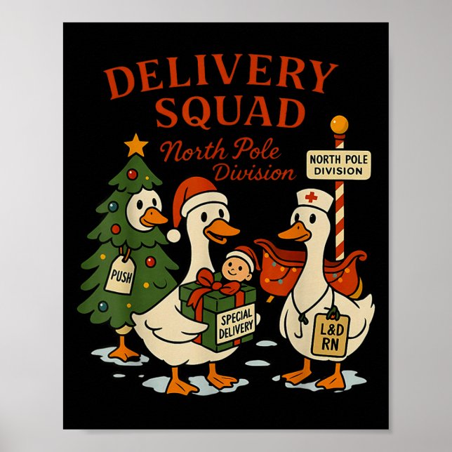 Póster Delivery Squad Labor And Delivery Nurse Christmas  (Frente)