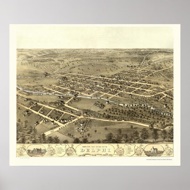 Póster Delphi, EN mapa panorámico - 1868 (Frente)