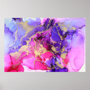 Póster Deluxe Purple Pink Gold Ink Flow. Liquid layers of