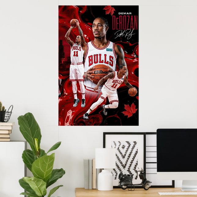 Póster DeMar DeRozan Chicago Bulls Dynamic Poster Art (Oficina en casa)
