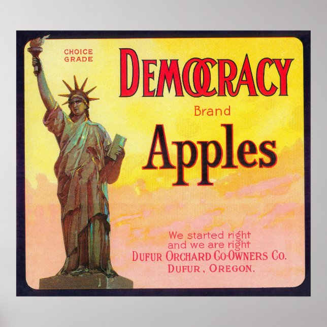 Póster Democracy Apple Crate LabelDufur, O (Frente)