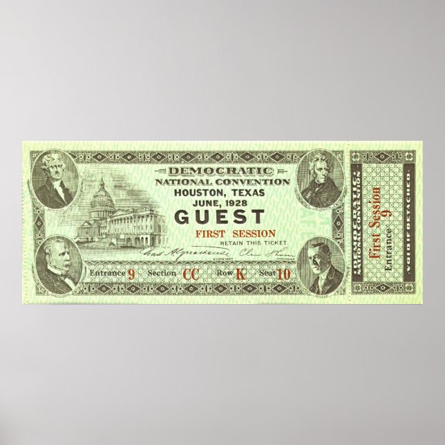 Póster Democratic National Convention Ticket 1928 (Frente)