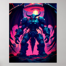 Póster Demon Roboter mit Flügel bei einem UFO