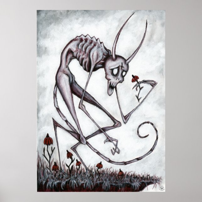 Póster Demonio lindo con poster de pintura acrílica flora (Frente)