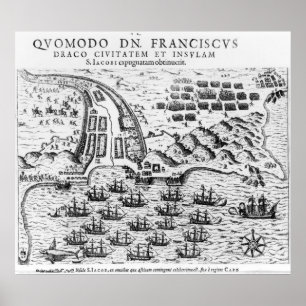 Póster Demostración del plan cómo Francis Drake asaltó